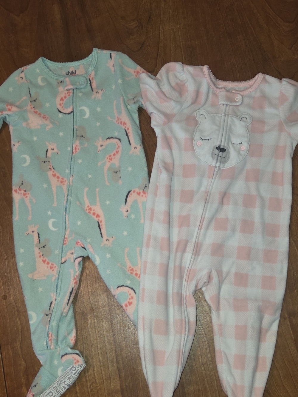 Carter's Pink Gingham and Mint Giraffe Footed One-Pieces